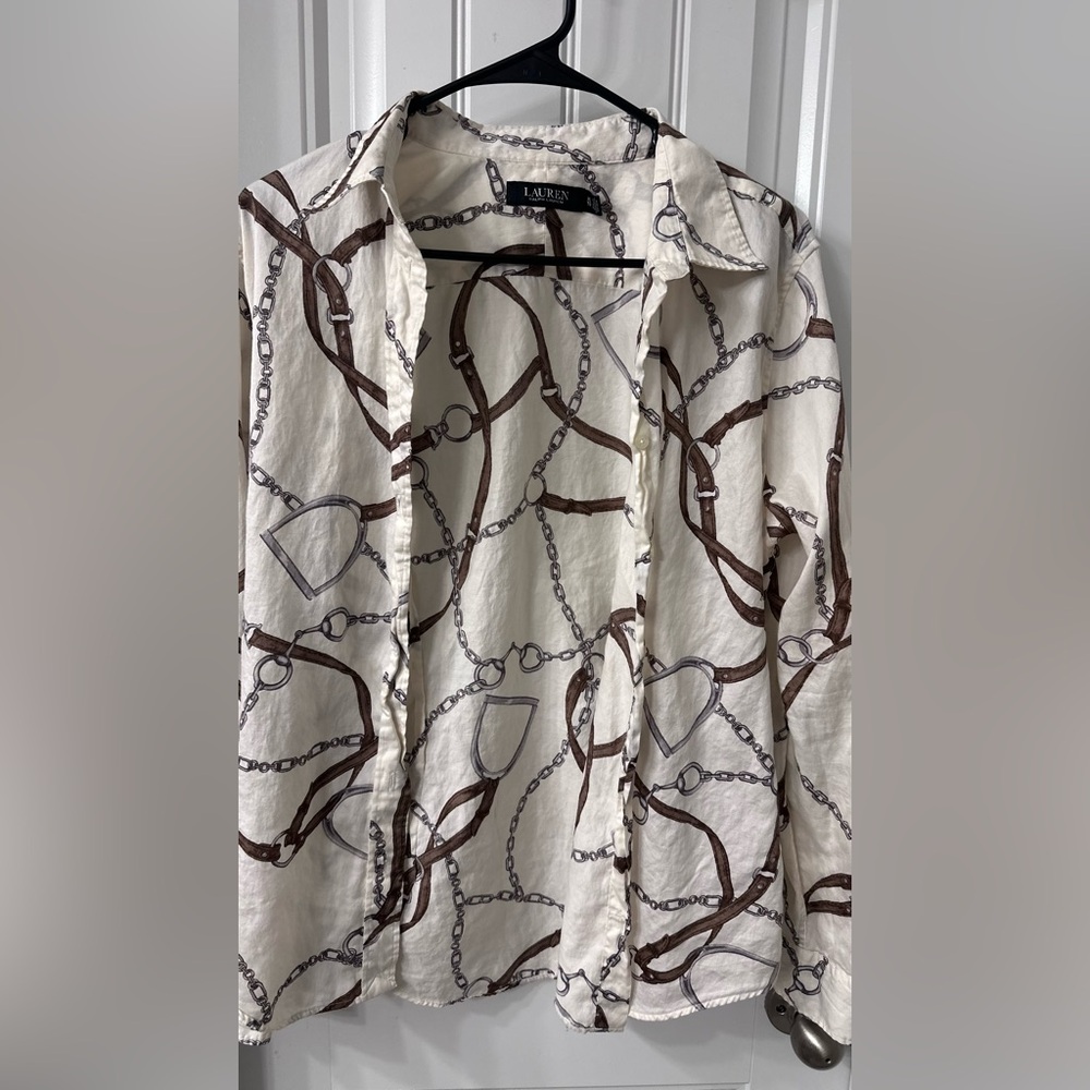Ralph Lauren Chain Print Shirt in Brown and Cream